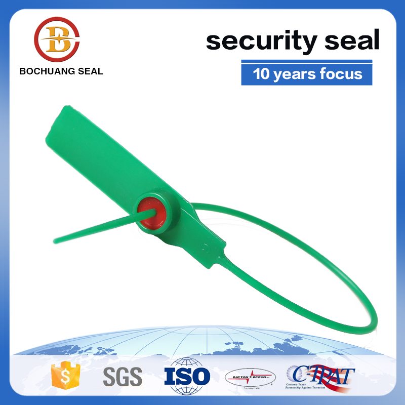 Plastic seal with metal insert lock